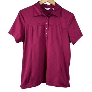 Callaway Women's Golf Polo Magenta‎ Pearl  Button Up Tennis Short Sleeves Size L